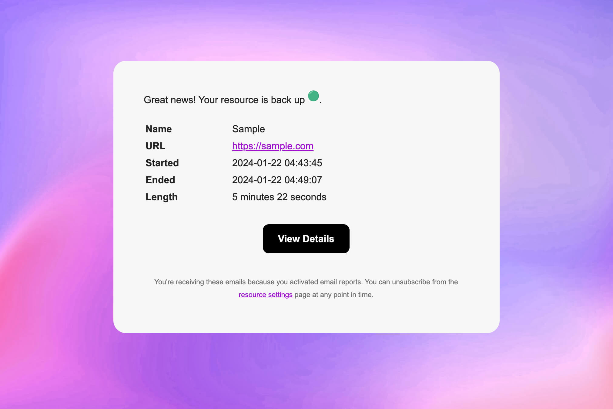 Captura de tela do recurso de alertas por e-mail do aplicativo